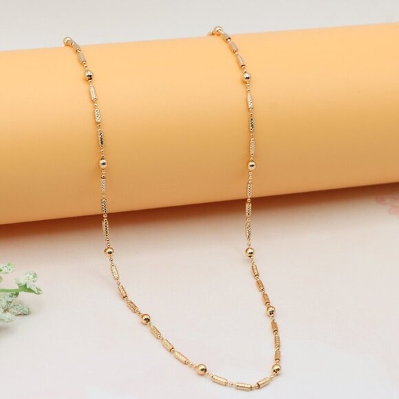 Rose Gold Beaded Chain Necklace with Elegant Textured Detailing, XPNL0217 - Picture 7 of 11